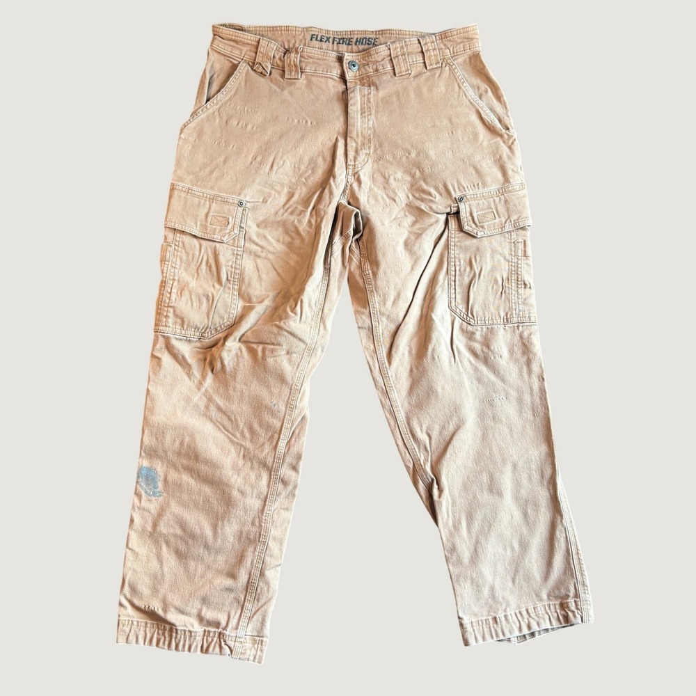 Duluth Trading Co Mens Cargo Pants 36x30 Khaki Cotton Flex Fire Hose Relaxed